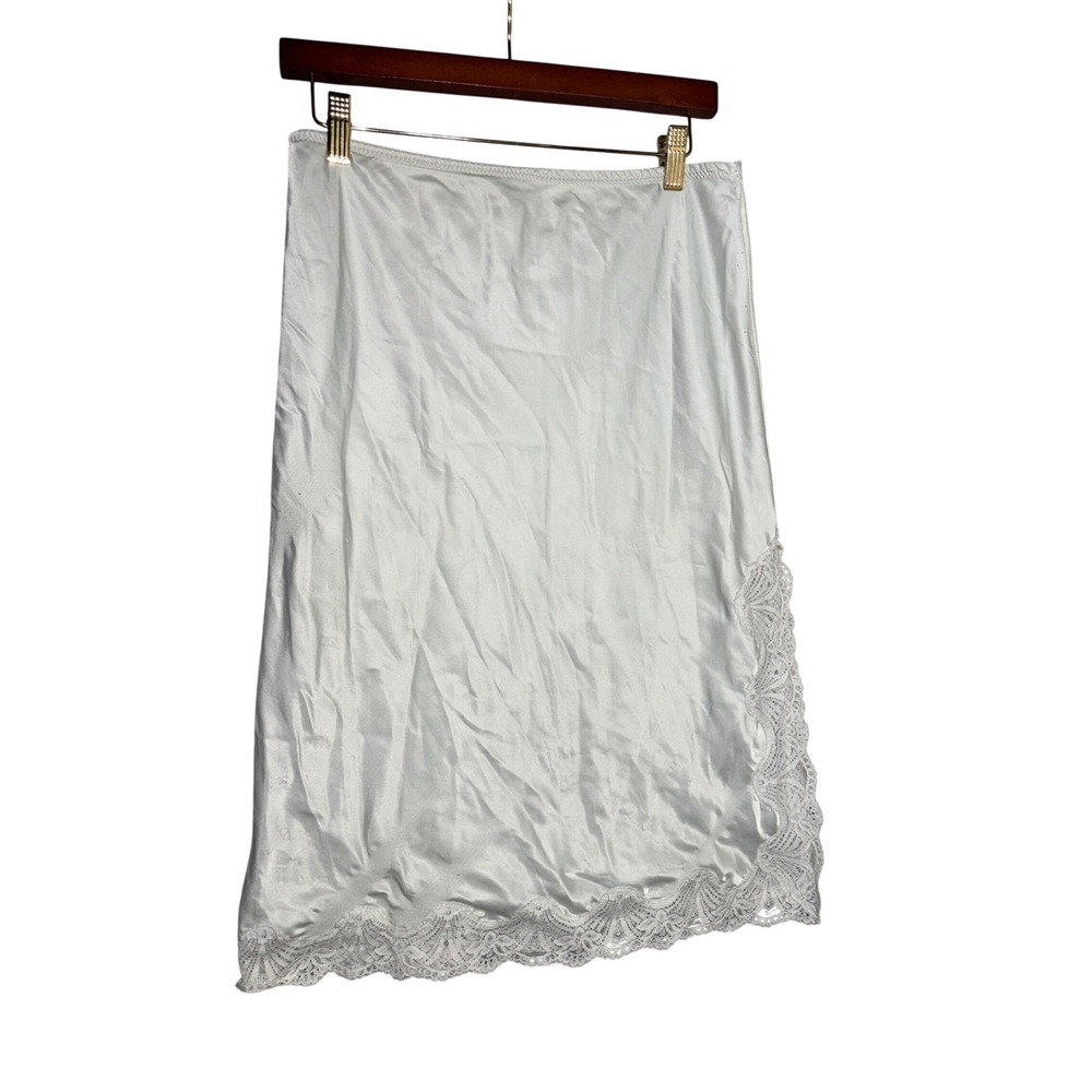 Vintage Wonder Maid M White Satin Half Slip Lace Trim Slit Made USA Cottagecore